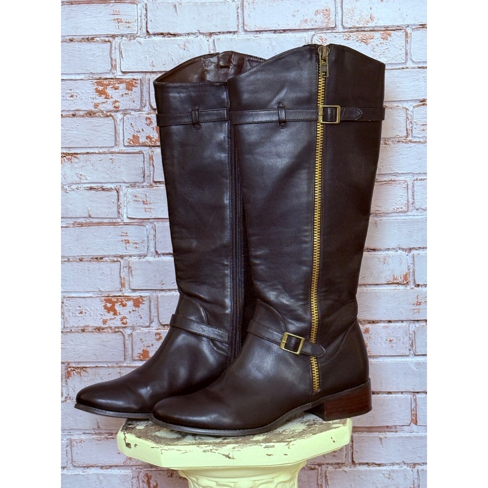 Charles by Charles David Womens Brown Riding Boots Gold Zipper Tall Knee High